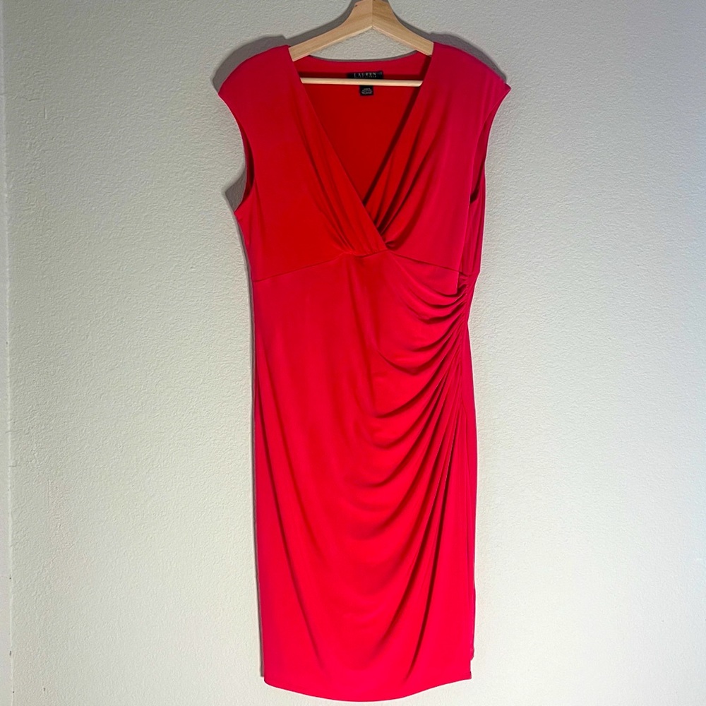 Lauren fuchsia ruched style dress size 14